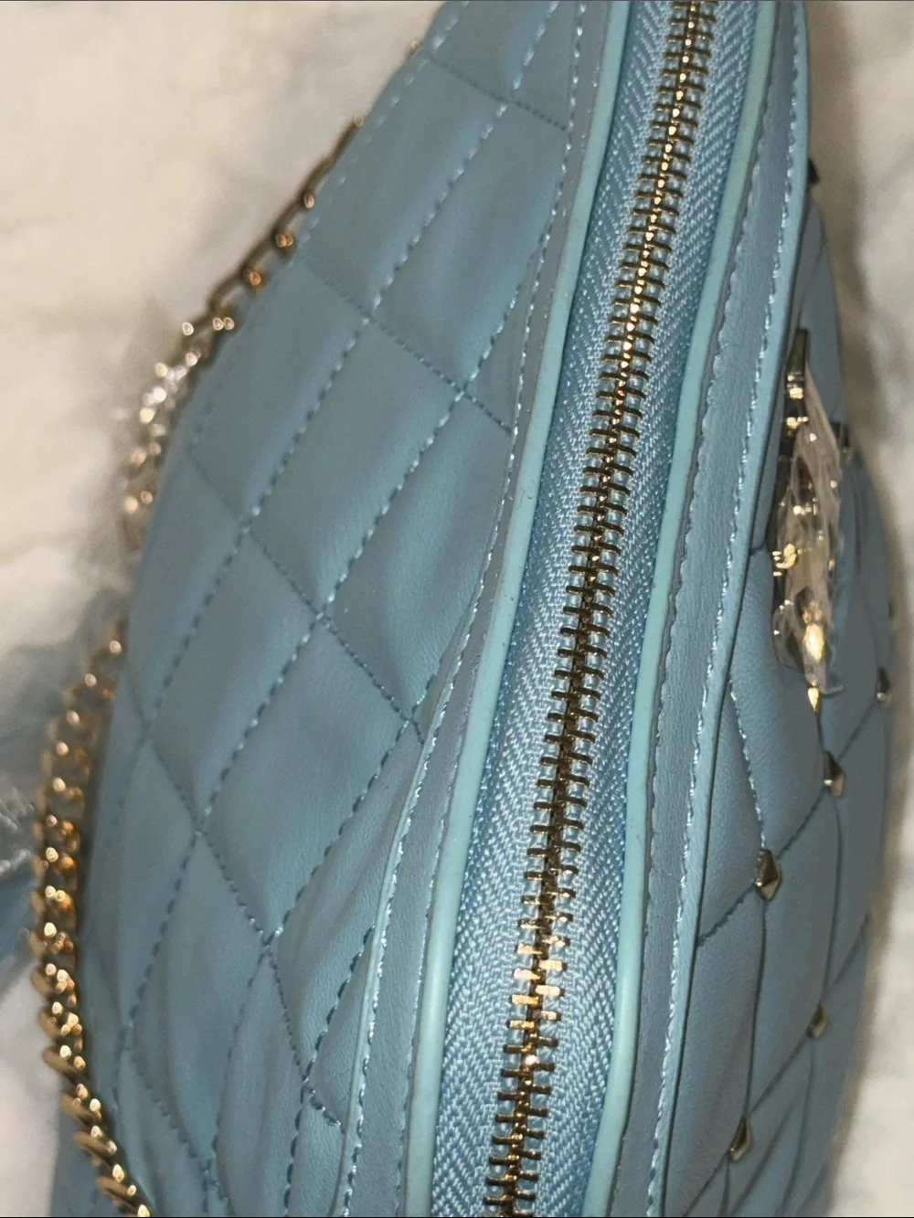 Badgley Mischka Quilted Light Blue Crossbody with Gold Hardware